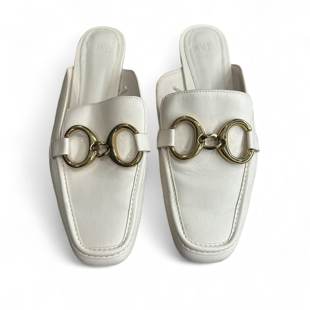 Off white loafers with gold buckle detail